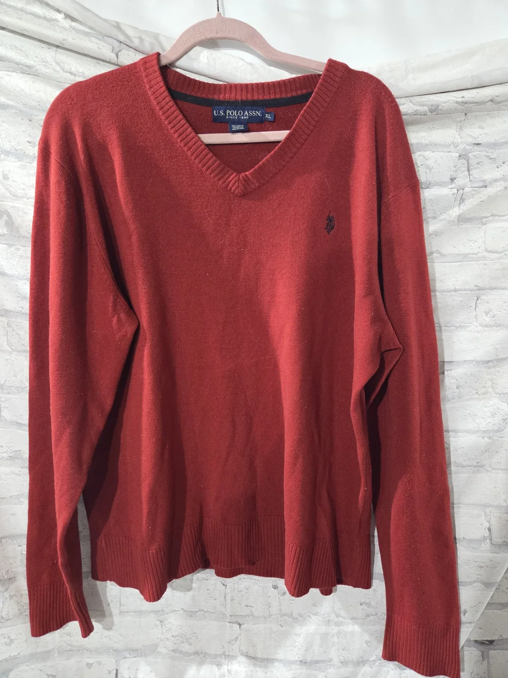 U.S. Polo Assn. Men's Deep Red V-Neck Sweater